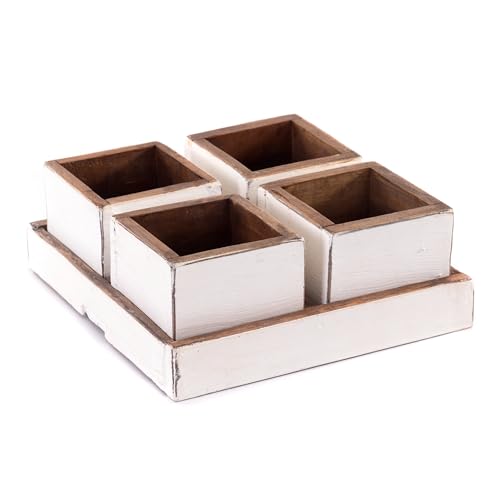 DESIGN DELIGHTS Holz PFLANZKISTEN Cubo | 24x9 cm (BxH), 5-teiliges Set aus Mahagoni Holz | rustikale Holzkisten, Teekiste, Aufbewahrungsbox, Blumentopf, Pflanztöpfe | Farbe: 06 weiß-Landhaus von DESIGN DELIGHTS