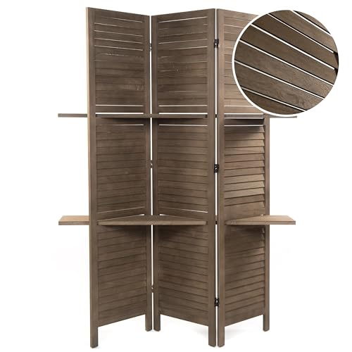 DESIGN DELIGHTS Holz RAUMTEILER Cottage II | 3-teilig, 170x120 cm, Holz | Paravent mit Regalböden, Faltbarer Raumtrenner, Trennwand, Sichtschutz mit Ablage | Farbe: braun von DESIGN DELIGHTS