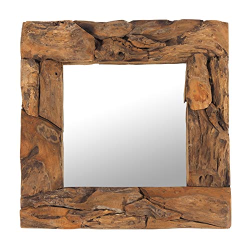 DESIGN DELIGHTS Holz WANDSPIEGEL Teak 50" | Teakholz (erodiert), Natur, 50x50x3 cm (HxBxT) | Spiegel mit Rahmen aus echtem Vintage Treibholz/Fundholz von DESIGN DELIGHTS