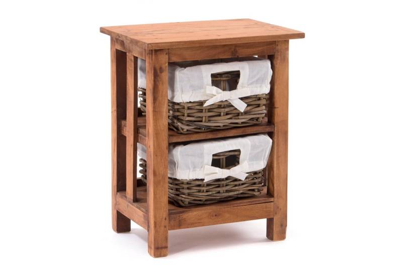 DESIGN DELIGHTS Kommode BADSCHRÄNKCHEN "FLAIR" 2 Rattankörbe, 50x38x29cm (HxBxT) Holz Kommode von DESIGN DELIGHTS