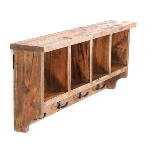 DESIGN DELIGHTS RUSTIKALE WANDGARDEROBE MIT Regal Vintage 70 | 70x27x11cm (BxHxT), Recyclingholz | Kleiderhaken, Garderobenleiste aus Altholz, Used-Look | Farbe: 01 Natur-Vintage von DESIGN DELIGHTS