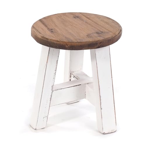 DESIGN DELIGHTS RUSTIKALER Holz SITZHOCKER Bern | 23x20x20cm (HxBxT), Mahagoni massiv | Schemel, Holzhocker, Beistelltisch, Pflanzenhocker | Farbe: 06 weiß-Landhaus von DESIGN DELIGHTS