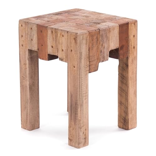 DESIGN DELIGHTS RUSTIKALER Holz SITZHOCKER Natura | 40x30x30cm (HxBxT), Altholz massiv | Schemel aus Holz, Holzhocker von DESIGN DELIGHTS