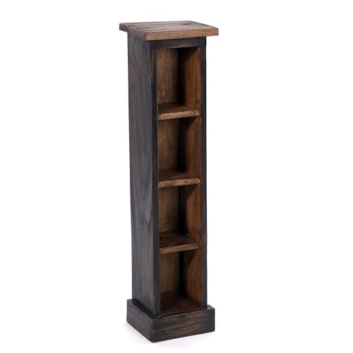 DESIGN DELIGHTS RUSTIKALES Holz CD Regal CD Tower | Mahagoni Massivholz, 76x15,5x16cm (HxBxT) | Holzregal mit 4 Fächern, CD Aufbewahrung | Farbe: 04 schwarz-Natur von DESIGN DELIGHTS