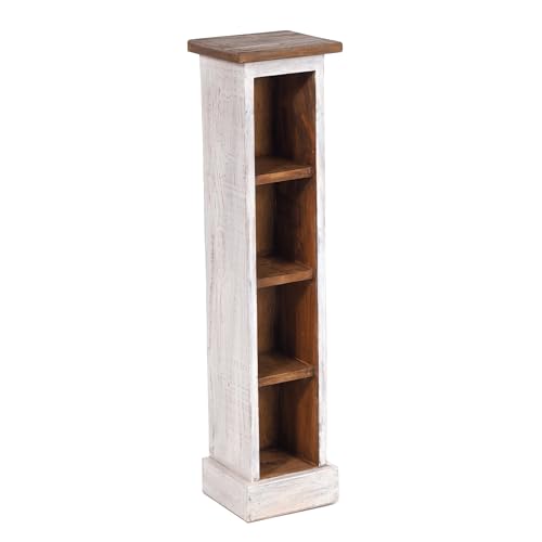 DESIGN DELIGHTS RUSTIKALES Holz CD Regal CD Tower | Mahagoni Massivholz, 76x15,5x16cm (HxBxT) | Holzregal mit 4 Fächern, CD Aufbewahrung | Farbe: 05 weiß-Natur von DESIGN DELIGHTS