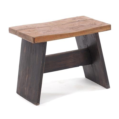 DESIGN DELIGHTS RUSTIKALES SITZBÄNKCHEN SCHEMEL 40" | Mahagoni, massiv, 40x31x25 cm (BxHxT) | Fußhocker, Dekohocker aus Holz | Farbe: 04 schwarz-Natur von DESIGN DELIGHTS