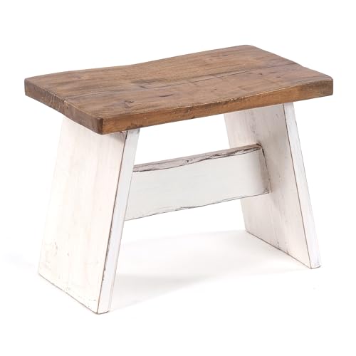 DESIGN DELIGHTS RUSTIKALES SITZBÄNKCHEN SCHEMEL 40" | Mahagoni, massiv, 40x31x25 cm (BxHxT) | Fußhocker, Dekohocker aus Holz | Farbe: 06 weiß-Landhaus von DESIGN DELIGHTS