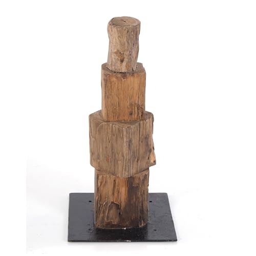 DESIGN DELIGHTS Rustikale DEKO Figur Tower 4 | Teakholz/Mahagoni, 40x20 cm (HxB) | natürliche Holzskulptur, Wurzelholz Skulptur, Holzfigur, Treibholzfigur, Unikat auf Metallplatte von DESIGN DELIGHTS