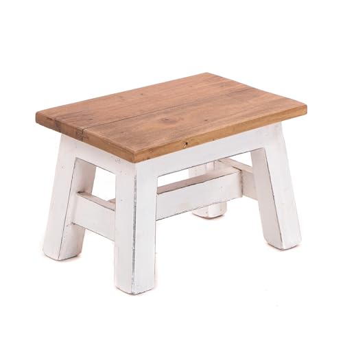 DESIGN DELIGHTS Holz HOCKER Monte | 30x20x21 cm (BxTxH), Mahagoni Massivholz | Rustikaler Blumenhocker, Pflanzenhocker, Beistellhocker, Dekohocker, Schemel | Farbe: 06 weiß-Landhaus von DESIGN DELIGHTS
