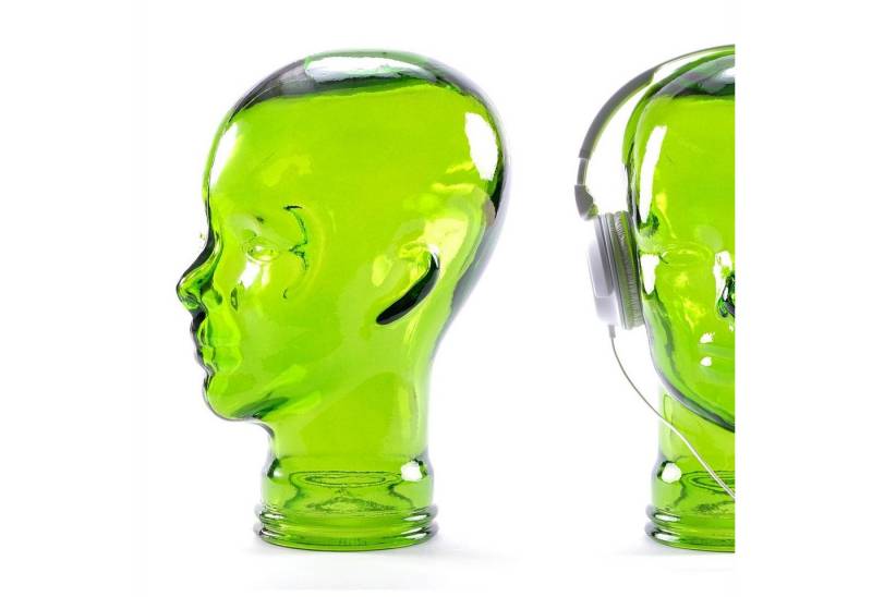 DESIGN DELIGHTS Skulptur Glas KOPFHÖRERSTÄNDER MICK grün transparent, 29cm Glaskopf Skulptur von DESIGN DELIGHTS