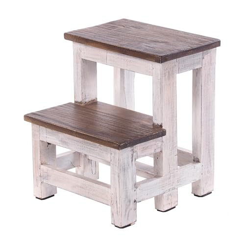 PFLANZENTREPPE Step | 46x37x37 cm (HxBxT), Altholz, zweistufig | rustikales Blumenregal, Pflanzenhocker, Deko-Ständer, handgefertigt | Farbe: 05 weiß-Natur von DESIGN DELIGHTS