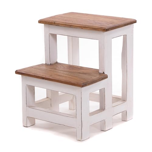PFLANZENTREPPE Step | 46x37x37 cm (HxBxT), Altholz, zweistufig | rustikales Blumenregal, Pflanzenhocker, Deko-Ständer, handgefertigt | Farbe: 06 weiß-Landhaus von DESIGN DELIGHTS