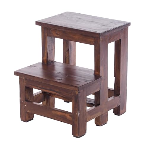 PFLANZENTREPPE Step | 46x37x37 cm (HxBxT), Altholz, zweistufig | rustikales Blumenregal, Pflanzenhocker, Deko-Ständer, handgefertigt | Farbe: 03 Dunkelbraun von DESIGN DELIGHTS