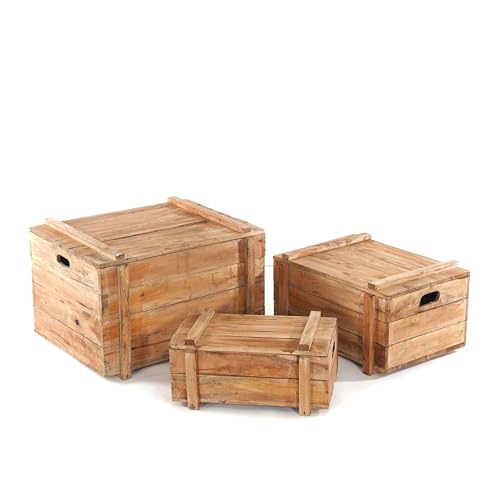 DESIGN DELIGHTS TRUHEN Set Yoya 60 | 3tlg.deko Kisten Set aus Recycling Holz, Massive Holzkisten mit Deckel | Weinkisten Set, Aufbewahrungsboxen aus Holz, stapelbar von DESIGN DELIGHTS