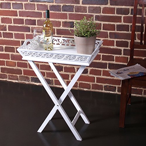 Verspieltes HOLZTABLETT Landhaus | 63 cm, 2-teilig, Weiss | Serviertisch, Tabletttisch, Beistelltisch, Dekotablett, Serviertablett von DESIGN DELIGHTS