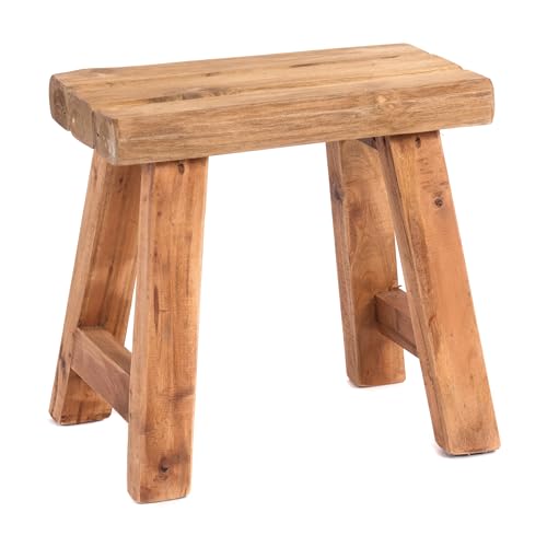 DESIGN DELIGHTS Vintage SITZHOCKER Rustic | 41x42x24 cm (HxBxT), Teakholz | Holzhocker, Teakhocker, Pflanzenhocker | Farbe: 08 honigfarben gewachst von DESIGN DELIGHTS