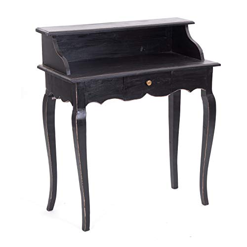 DESIGN DELIGHTS Vintage MASSIVHOLZ SEKRETÄR Napoleon | 80x92x40cm (BxHxT), Mahagoni, Shabby Style Konsolentisch | Schreibtisch im Vintage Stil | Farbe: 09 Voodoo - schwarz von DESIGN DELIGHTS