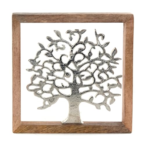 DESIGN DELIGHTS WANDBILD Lebensbaum | 20 cm, Metall, Mangoholz | Baum des Lebens Wanddeko, Metallbild mit Holzrahmen von DESIGN DELIGHTS