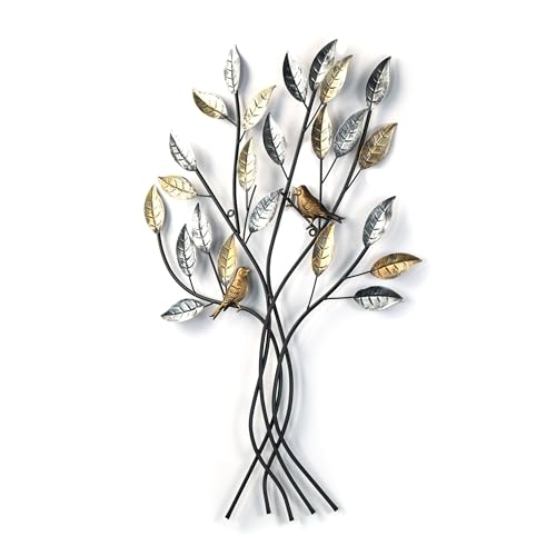DESIGN DELIGHTS Wand DEKO Baum mit Vögeln | Metall, 76 cm, Silber/Gold | Metallbild Blätter, Wandrelief, Wandbild, Wandskulptur von DESIGN DELIGHTS
