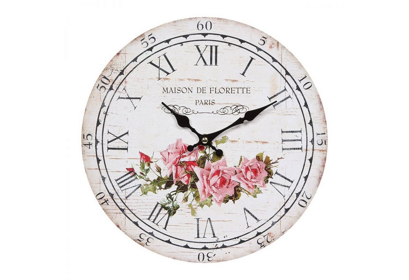 DESIGN DELIGHTS Wanduhr NOSTALGIE WANDUHR ROSE", 28 cm, Rosenprint, Landhausstil Uhr" von DESIGN DELIGHTS