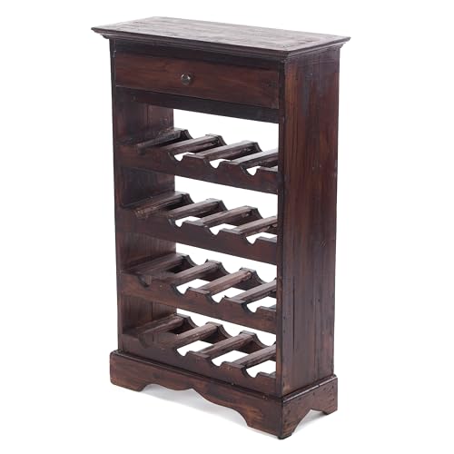 rustikales WEINREGAL Cortez 85 | 85x55cm(HxB) Massivholz | Flaschenregal, Weinflaschenregal aus Holz, Getränkeregal mit Schublade | Farbe: 03 Dunkelbraun von DESIGN DELIGHTS