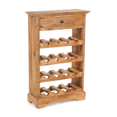 DESIGN DELIGHTS rustikales WEINREGAL Cortez 85 | 85x55cm(HxB) Massivholz | Flaschenregal, Weinflaschenregal aus Holz, Getränkeregal mit Schublade | Farbe: 08 honigfarben gewachst von DESIGN DELIGHTS