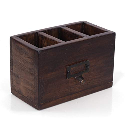 DESIGN DELIGHTS Holz STIFTEHALTER Box 18" | Mahagoni, 19x12x10 cm (BxHxT) | Stiftebox mit Metallgriff, Shabby Style von DESIGN DELIGHTS
