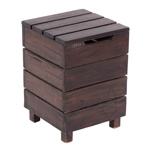 DESIGN DELIGHTS RUSTIKALER Holz HOCKER Storage 50 | 50x35x35cm (HxBxT), Mahagoni Recyclingholz, massiv | Klappbox, Wäschekorb, Badhocker, Wäschetruhe | Farbe: 03 Dunkelbraun von DESIGN DELIGHTS