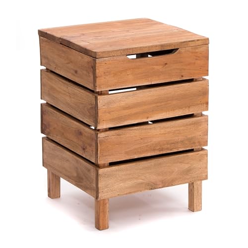 RUSTIKALER Holz HOCKER Storage 50 | 50x35x35cm (HxBxT), Mahagoni Recyclingholz, massiv | Klappbox, Wäschekorb im Shabby Design von DESIGN DELIGHTS