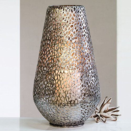 STIMMUNGSVOLLES BODENWINDLICHT Plata aus Metall Kerzenhalter Windlicht 46cm hoch antiksilber von DESIGN DELIGHTS