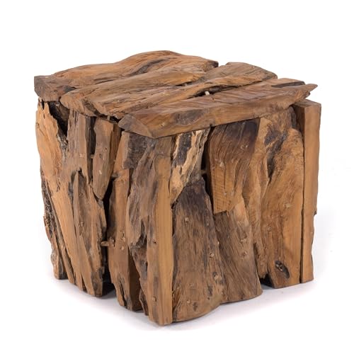 TREIBHOLZ SITZBOX Teak 30 | 30x30x30cm (HxBxT), Recyclingholz, erodiert | Sitzhocker aus naturbelassenem Altholz, Holzhocker im Shabby Design von DESIGN DELIGHTS