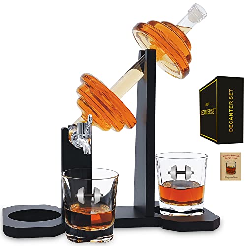 Hantel-Whiskey-Dekanter-Set mit Gläsern, Whiskey-Dekanter-Sets für Männer, Whiskey-Set, Whisky-Dekanter und Glas-Set, Tequila-Bourbon-Dekanter für Alkohol-Likörspender von DESIGNERCHOICE