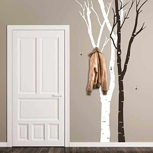 DESIGNSCAPE® Garderobe Birkenstämme | Bäume als Garderobe mit Haken | Farbe 1: beige | Größe: groß (132 x 260 cm) | inkl. 6 Edelstahl Wandhaken von DESIGNSCAPE