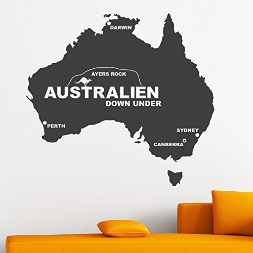 DESIGNSCAPE® Wandtattoo Australien - Down Under - Sydney, Canberra, Perth, Darwin, Ayers Rock | Farbe: schwarz | Größe: klein (60 x 55 cm) von DESIGNSCAPE