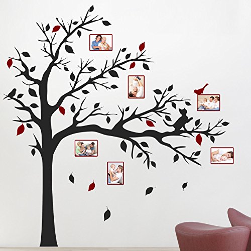 DESIGNSCAPE® Wandtattoo Baum mit Fotorahmen und Katze | Wandtattoo für Fotos | Farbe 1: silber | Größe: klein (120 x 120 cm) von DESIGNSCAPE