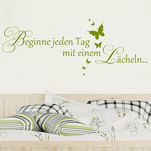 DESIGNSCAPE® Wandtattoo Beginne jeden Tag mit einem Lächeln | Wandtattoo Motivation | Farbe: aubergine | Größe: klein (80 x 32 cm) von DESIGNSCAPE