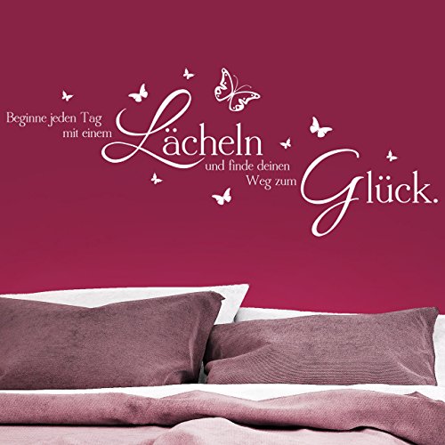 DESIGNSCAPE® Wandtattoo Beginne jeden Tag mit einem Lächeln und finde deinen Weg zum Glück | Farbe: beige | Größe: mittel (120 x 47 cm) von DESIGNSCAPE