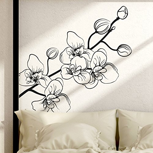 DESIGNSCAPE® Wandtattoo Blühende Orchidee als natürliche Deko Idee für Zuhause | Farbe: schwarz | Größe: klein (37 x 80 cm) von DESIGNSCAPE
