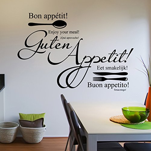 DESIGNSCAPE® Wandtattoo Buon Appetito, Guten Appetit in verschiedenen Sprachen | Farbe: schwarz | Größe: mittel (80 x 52 cm) von DESIGNSCAPE