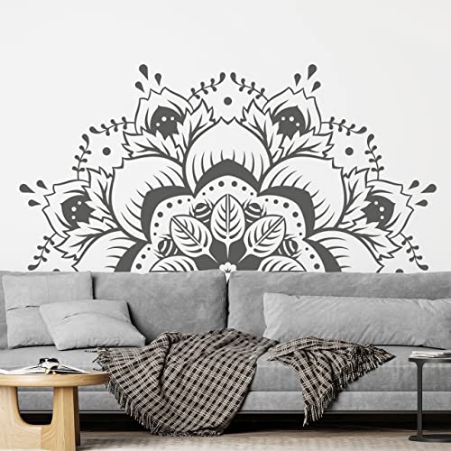 DESIGNSCAPE® Wandtattoo Dekorative Mandala Blüte | Wanddeko für Schlafzimmer oder Wohnbereich | Farbe: dunkelgrau | Größe: klein (80 x 40 cm) von DESIGNSCAPE