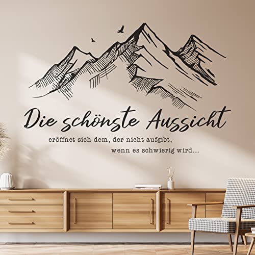 DESIGNSCAPE® Wandtattoo Die schönste Aussicht mit Bergen | Sprichwort mit Gebirgsmotiv | Farbe: aubergine | Größe: klein (60 x 38 cm) von DESIGNSCAPE