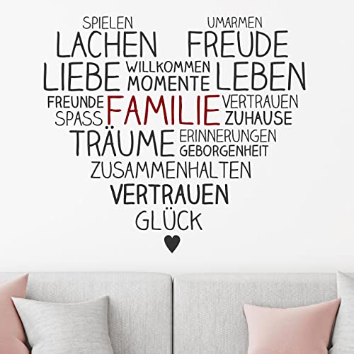 DESIGNSCAPE® Wandtattoo Familienherz | Wortwolke Herz für Familien | Farbe 1: rot | Größe: groß (120 x 110 cm) von DESIGNSCAPE