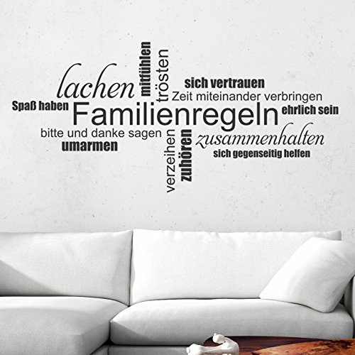 DESIGNSCAPE® Wandtattoo Familienregeln Wortwolke | Familie Wandtattoo Wohnzimmer Flur | Farbe: schwarz | Größe: groß (160 x 75 cm) von DESIGNSCAPE