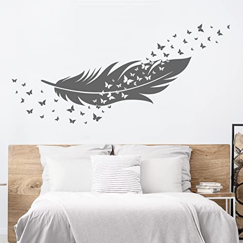 DESIGNSCAPE® Wandtattoo Feder mit Schmetterlingen | Wanddeko fürs Schlafzimmer | Farbe: creme | Größe: mittel (140 x 66 cm) von DESIGNSCAPE