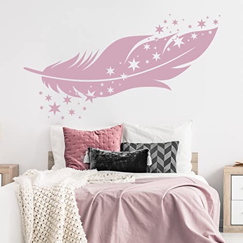 DESIGNSCAPE® Wandtattoo Feder mit Sternen | Schlafzimmer Wanddeko | Farbe: pastell-rosa | Größe: klein (80 x 44 cm) von DESIGNSCAPE