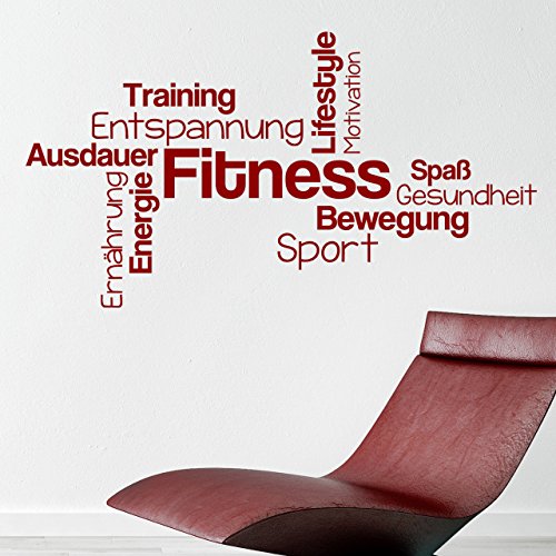 DESIGNSCAPE® Wandtattoo Fitness Wortwolke Bewegung Sport Lifestyle Training Ausdauer | Farbe: dunkelrot | Größe: mittel (120 x 65 cm) von DESIGNSCAPE