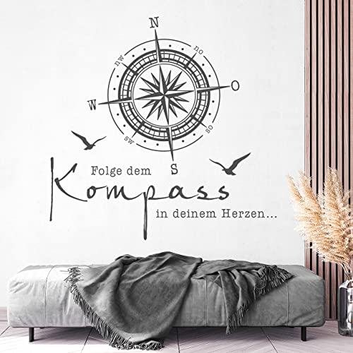 DESIGNSCAPE® Wandtattoo Folge dem Kompass in Deinem Herzen | Farbe: aubergine | Größe: groß (115 x 113 cm) von DESIGNSCAPE