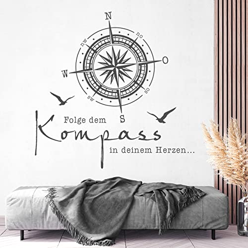 DESIGNSCAPE® Wandtattoo Folge dem Kompass in Deinem Herzen | Farbe: königsblau | Größe: mittel (90 x 89 cm) von DESIGNSCAPE