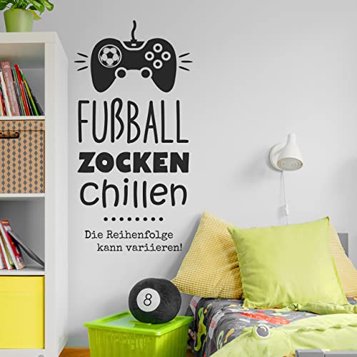 DESIGNSCAPE® Wandtattoo Fußball Zocken Chillen mit Game Controller | Wanddeko Jugendzimmer | Farbe: beige | Größe: klein (31 x 60 cm) von DESIGNSCAPE