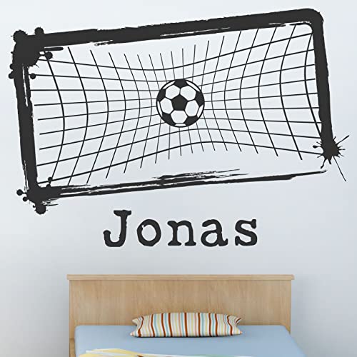 DESIGNSCAPE® Wandtattoo Fußballtor mit Wunschname | Fussball mit Wunschname Jungenzimmer | Farbe: dunkelgrau | Größe: mittel (120 x 86 cm) von DESIGNSCAPE